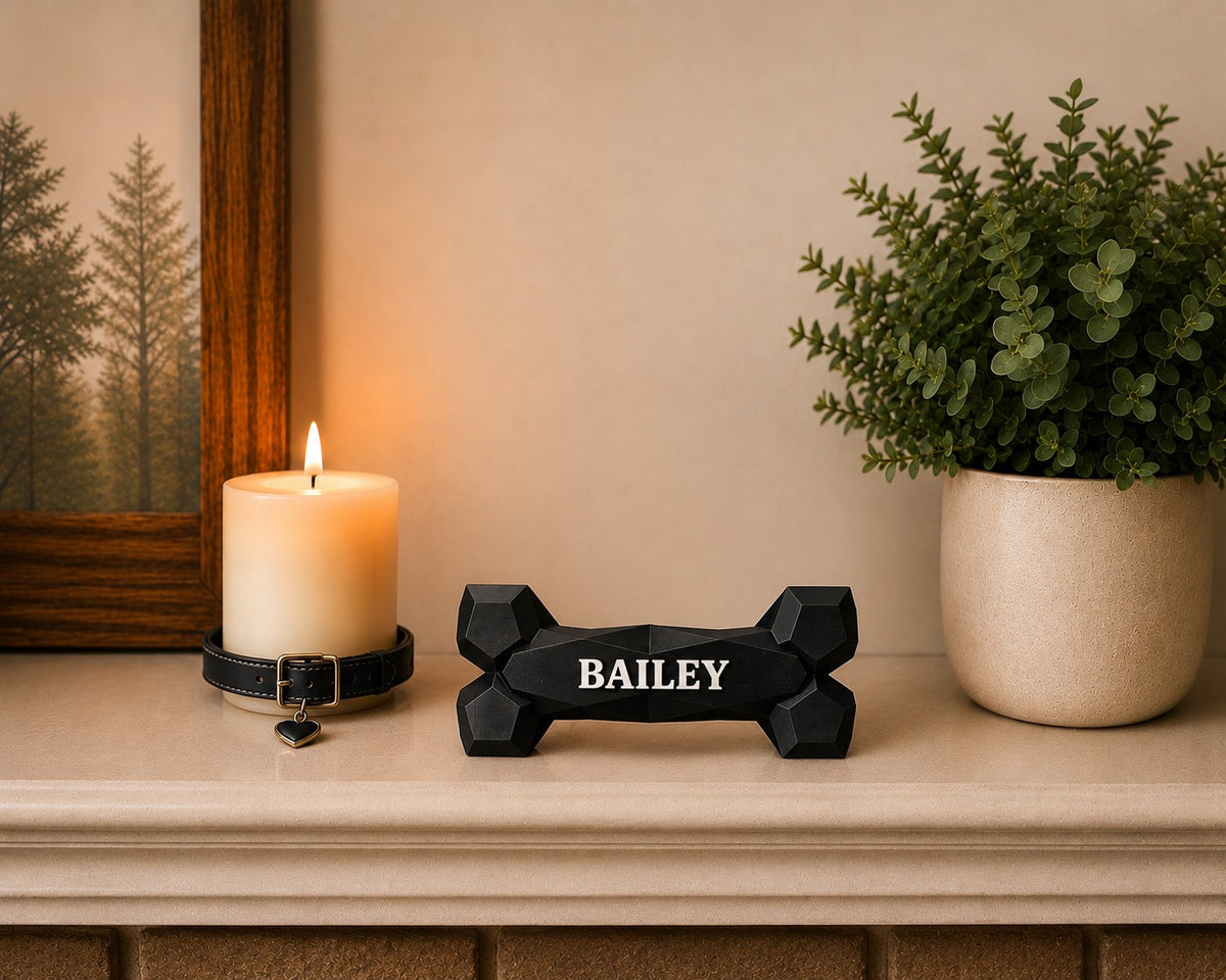 black dog bone custom pet urn