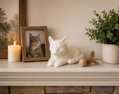 white Cat laying Pet Capsule custom Urn