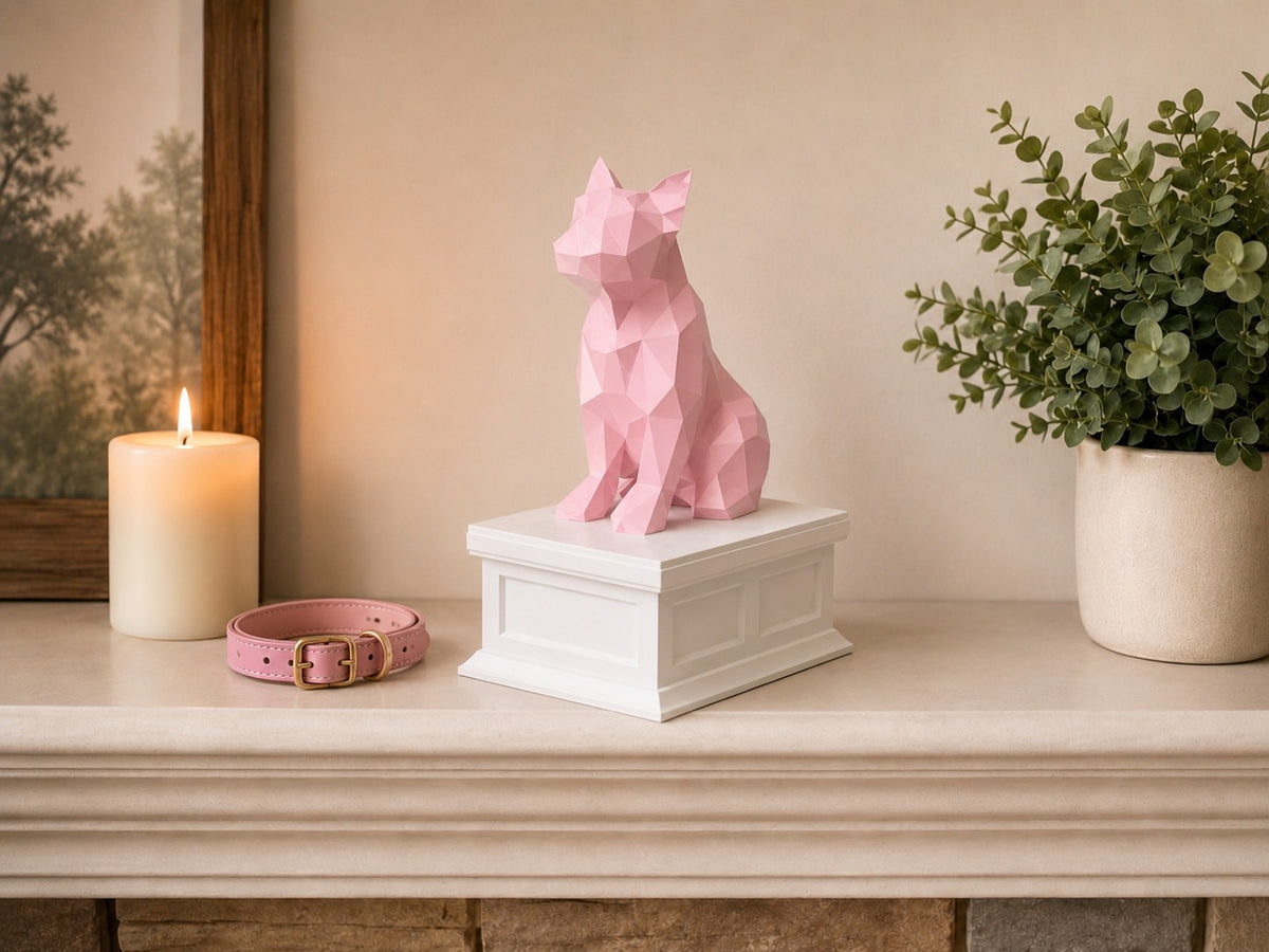 white vault pink french bulldog custom pet urn