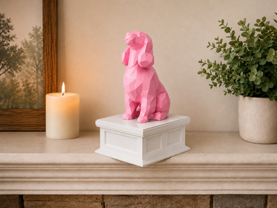 white Vault pink Cocker Spaniel custom Pet Urn