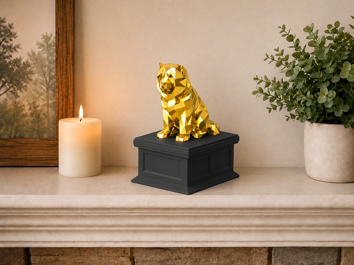 black vault gold chow chow custom pet urn