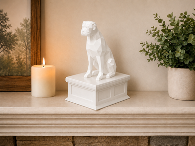 white vault white boxer pet urn