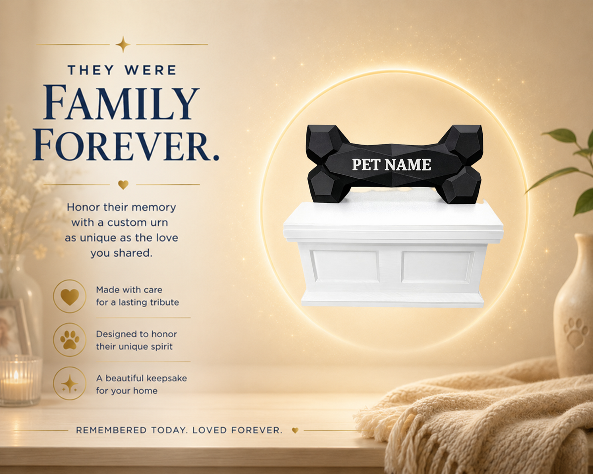 white Vault black Bone custom Pet Urn
