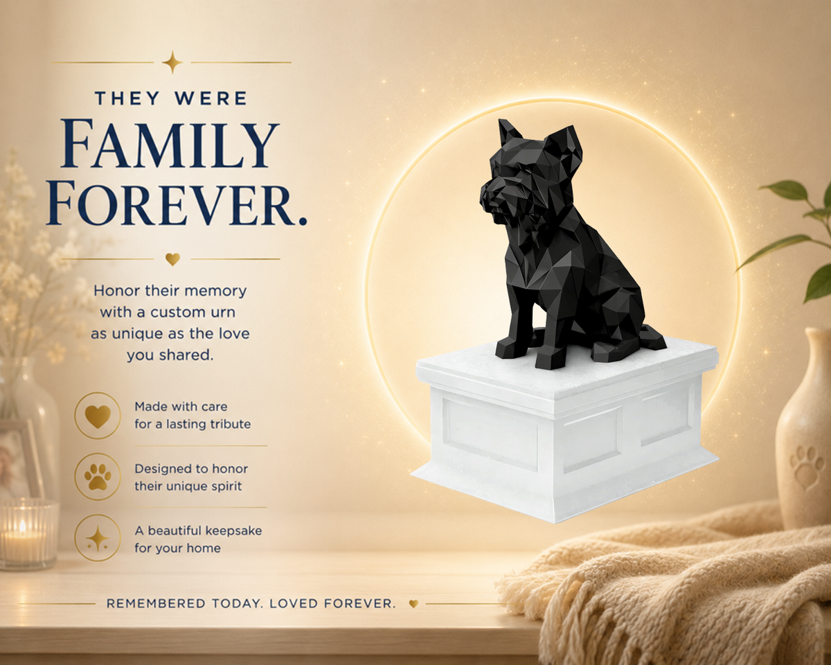 white vault black Yorkshire Terrier custom pet urn