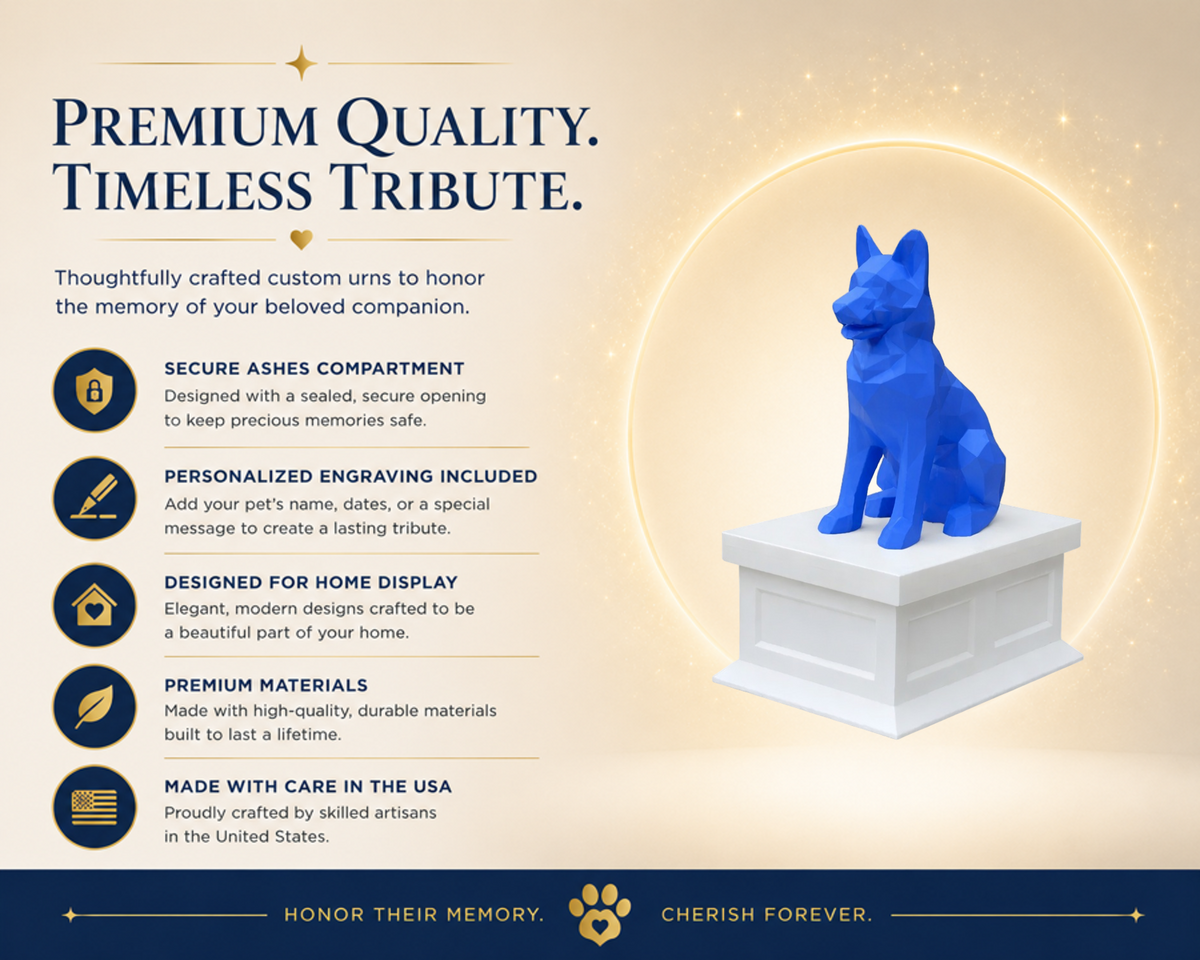 white vault blue german shepherd custom pet urn
