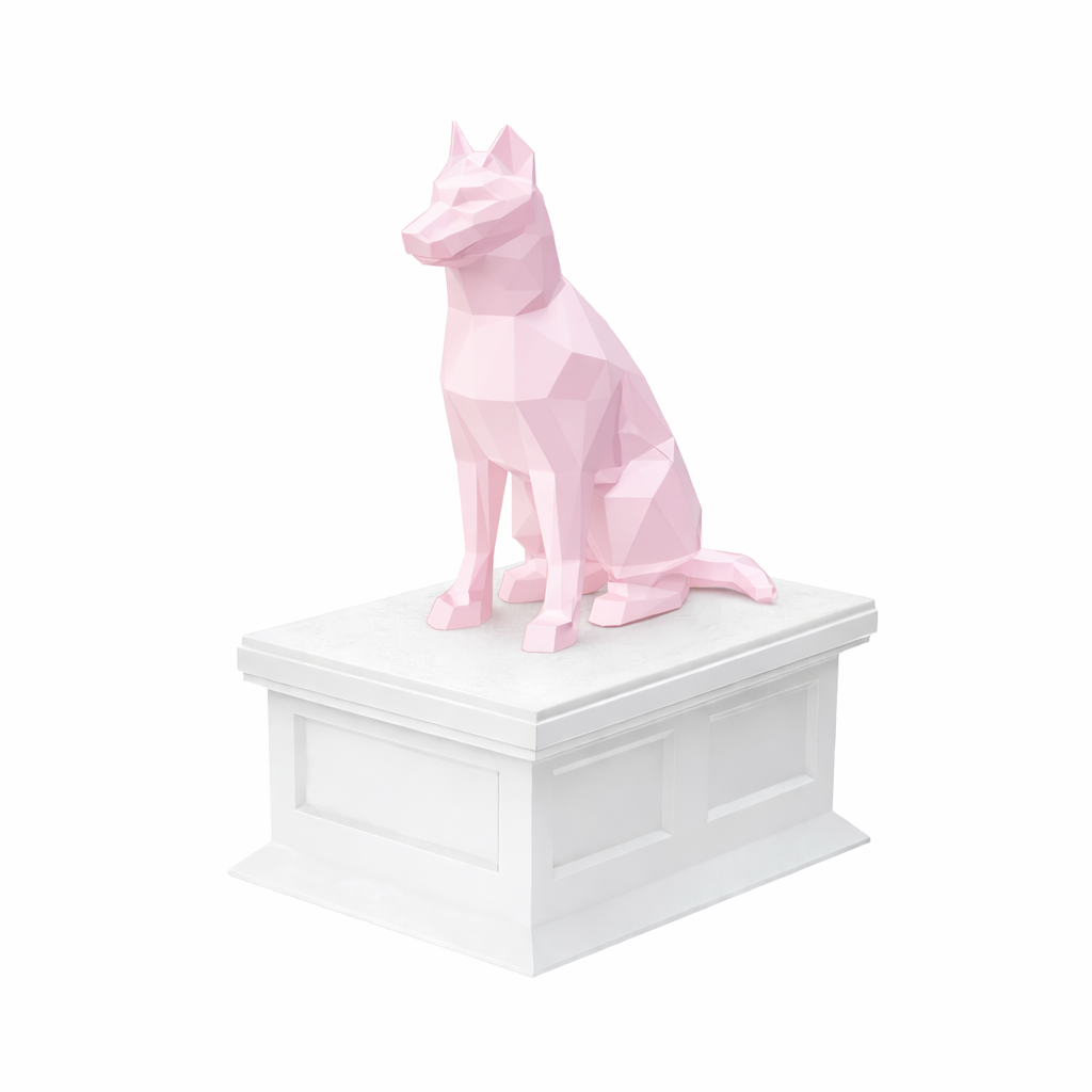 white vault pink husky pet urn