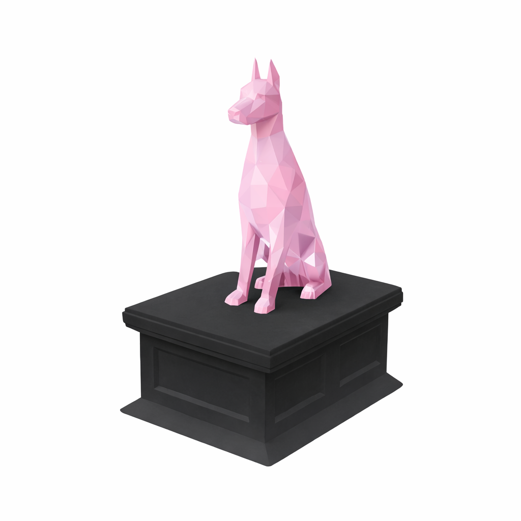 black vault pink doberman pet urn
