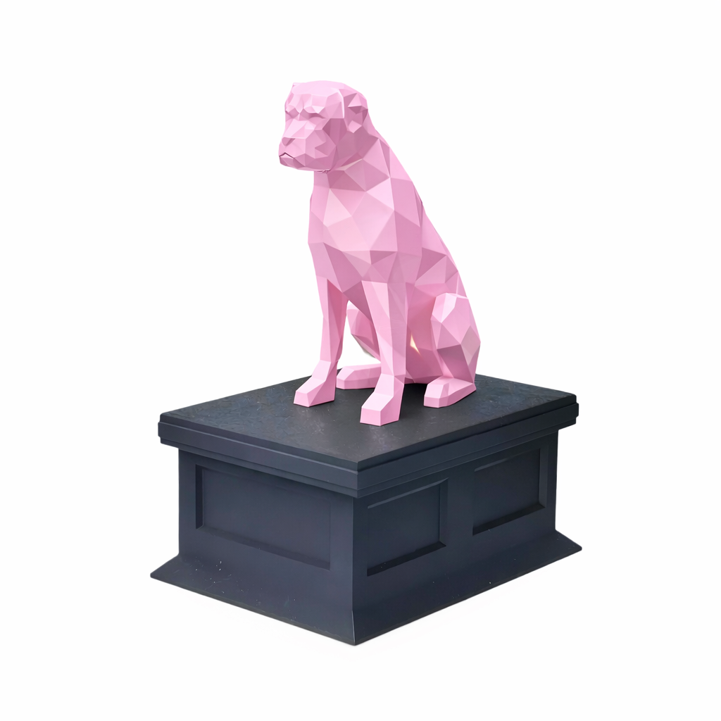 black vault pink boxer pet urn