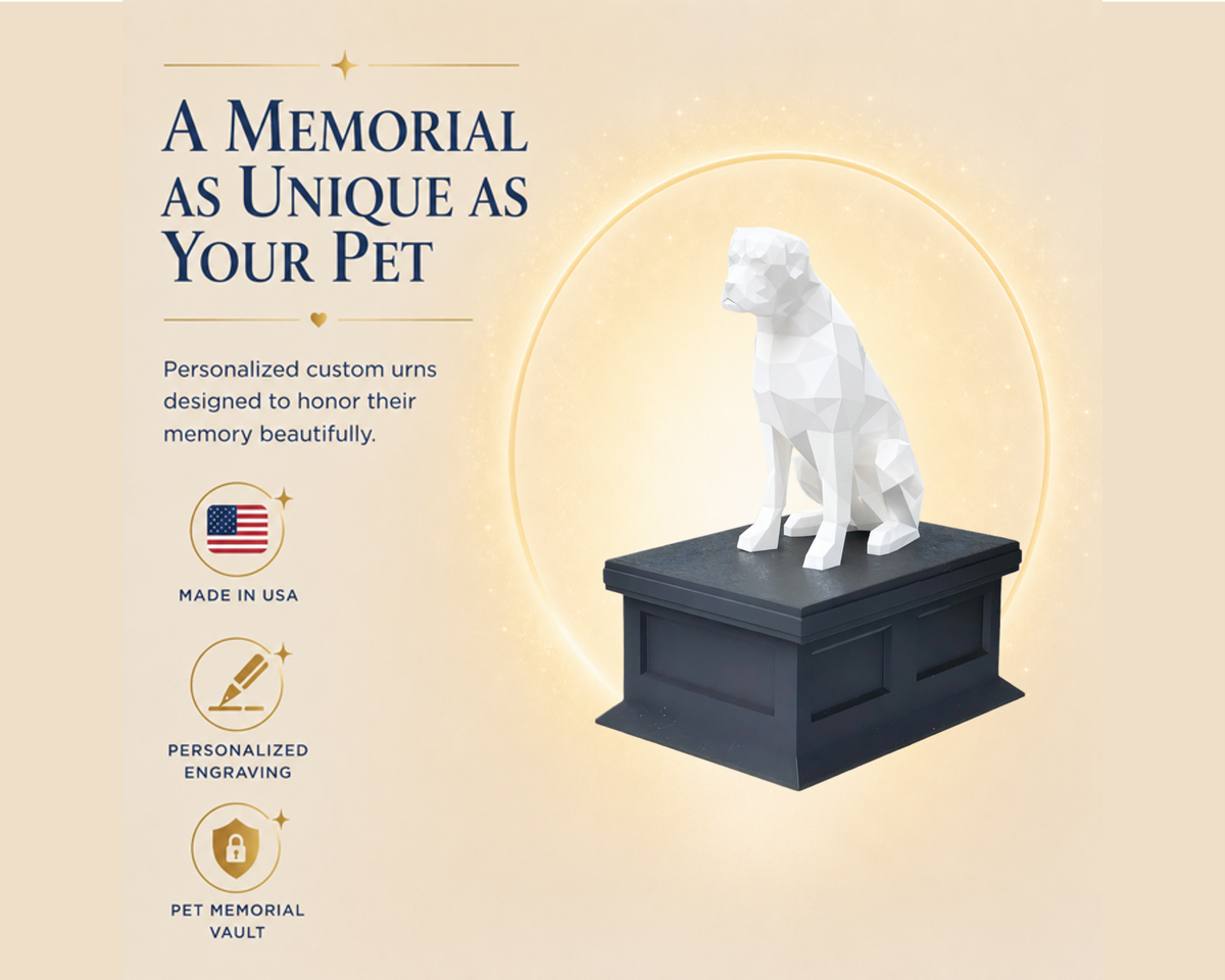 black vault white boxer custom pet urn