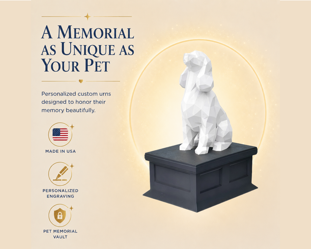 Black Vault White Cocker Spaniel custom Pet Urn