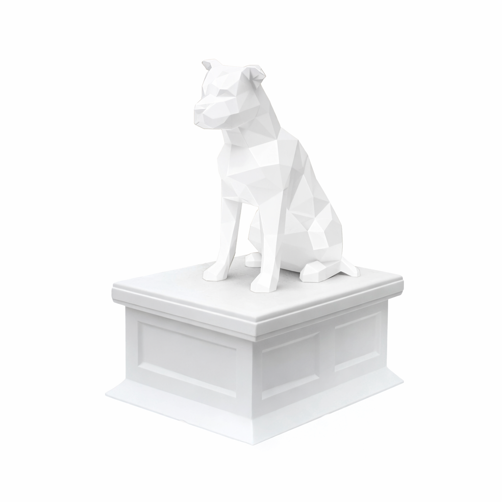 white vault white pitbull pet urn