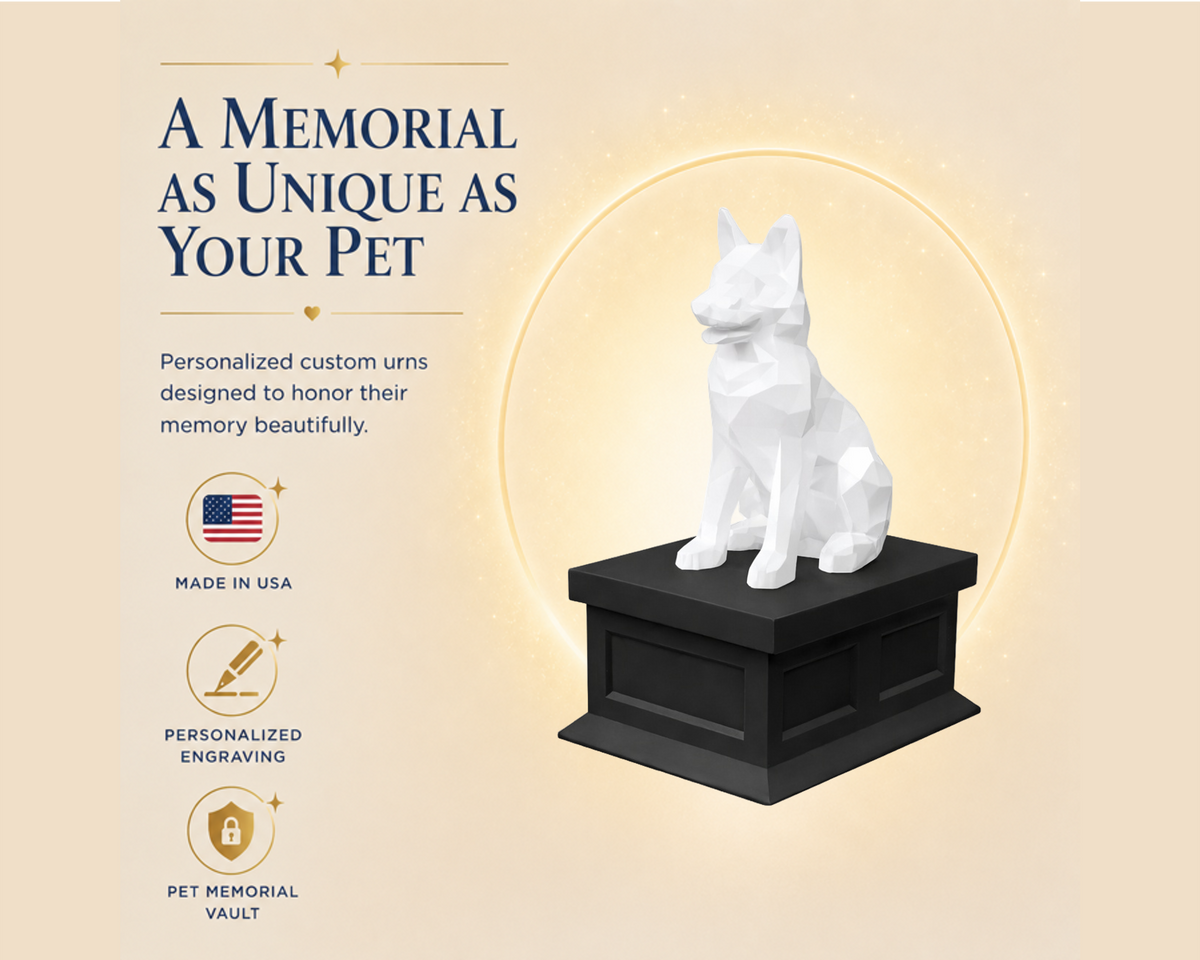 black vault white german shepherd custom pet urn
