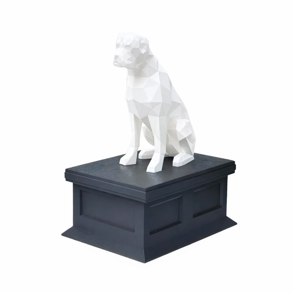 black vault white boxer pet urn