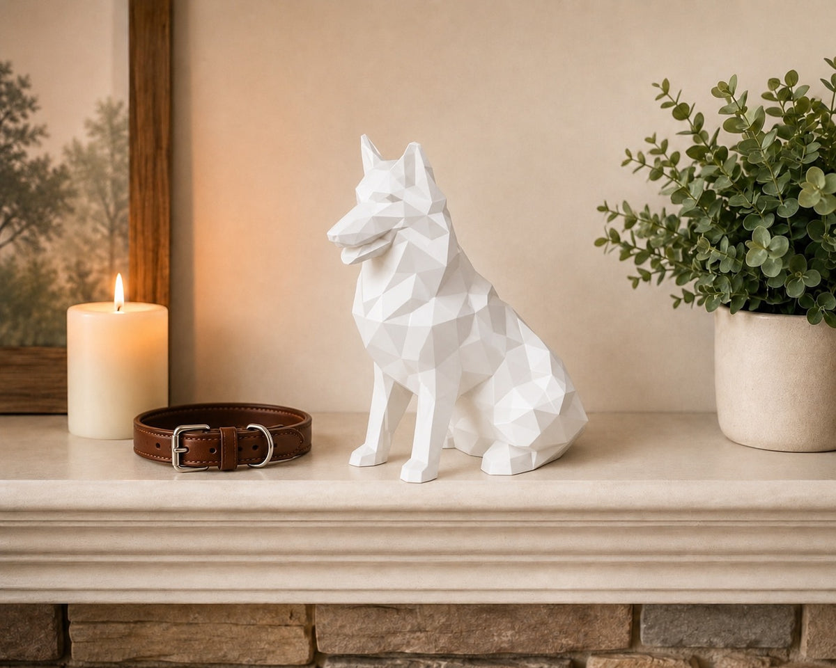 White Shetland Shephard custom Pet Urn