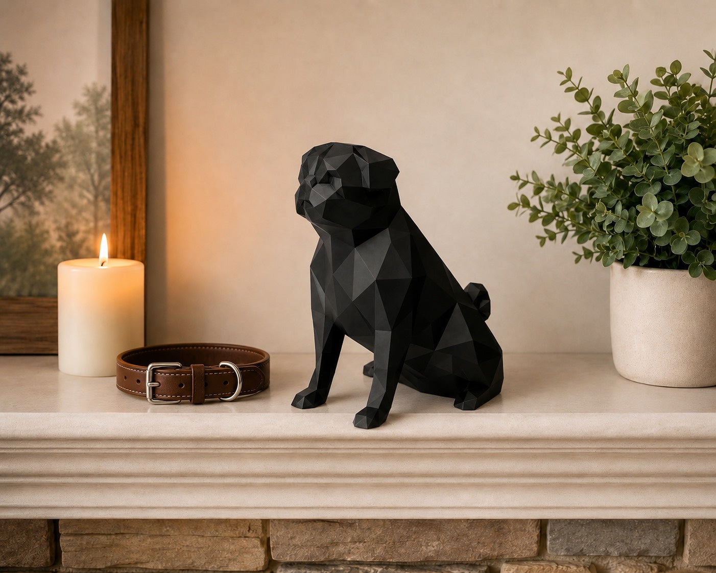 Black Pug custom Pet Urn