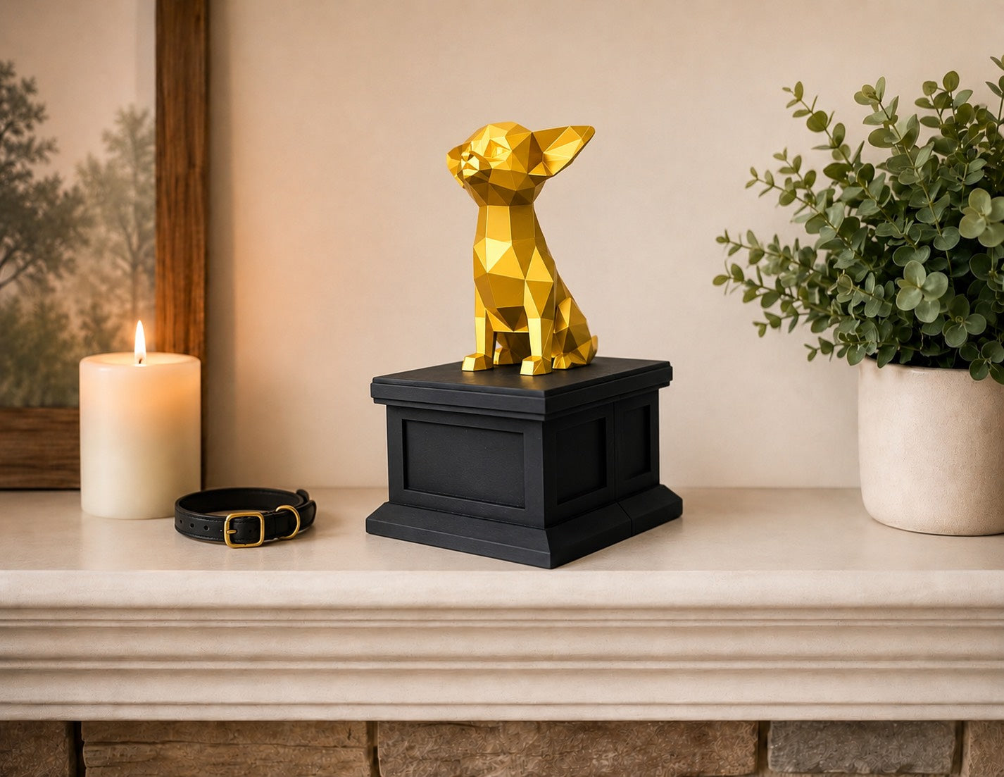 black vault gold Chihuahua custom pet urn