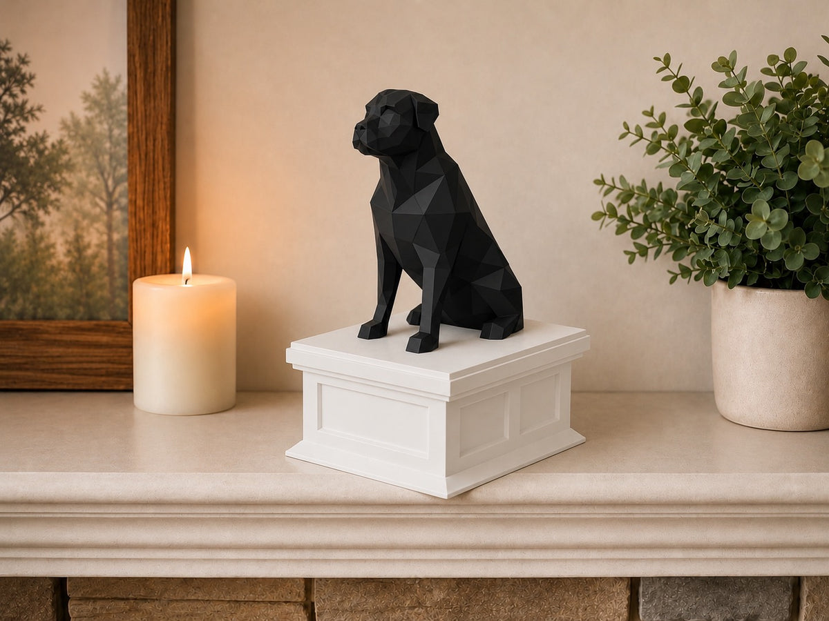 white vault black Rottweiler custom pet urn