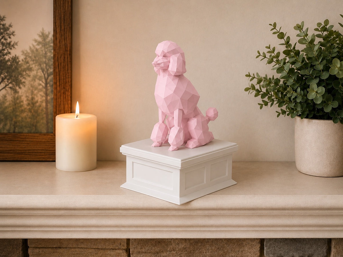 white vault pink poodle custom pet urn