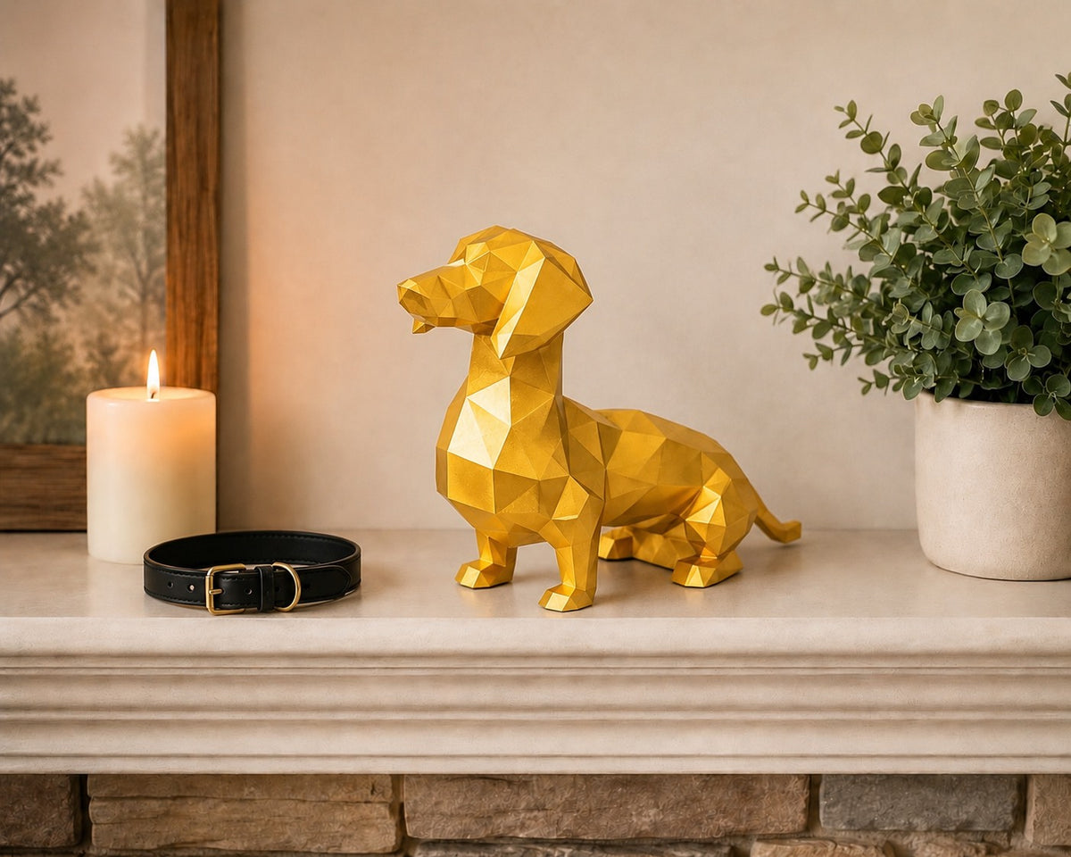 Gold Dachshund Pet Urn Mantle