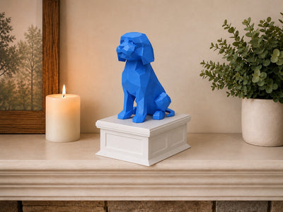 white vault blue Golden doodle custom pet urn