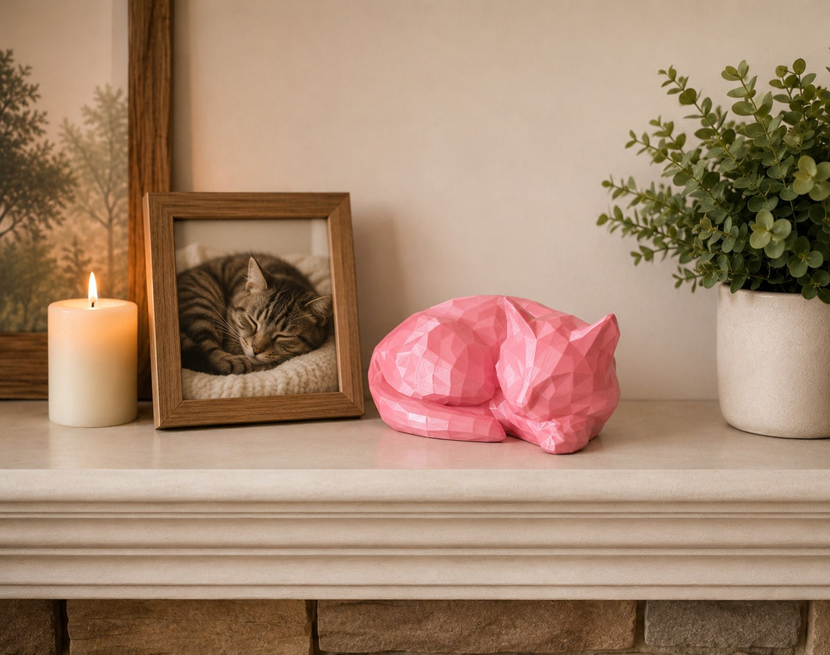 pink Cat resting Pet Capsule custom Urn