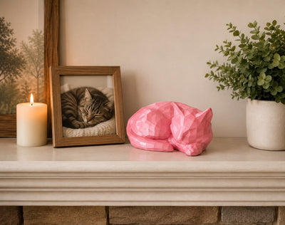 pink Cat resting Pet Capsule custom Urn