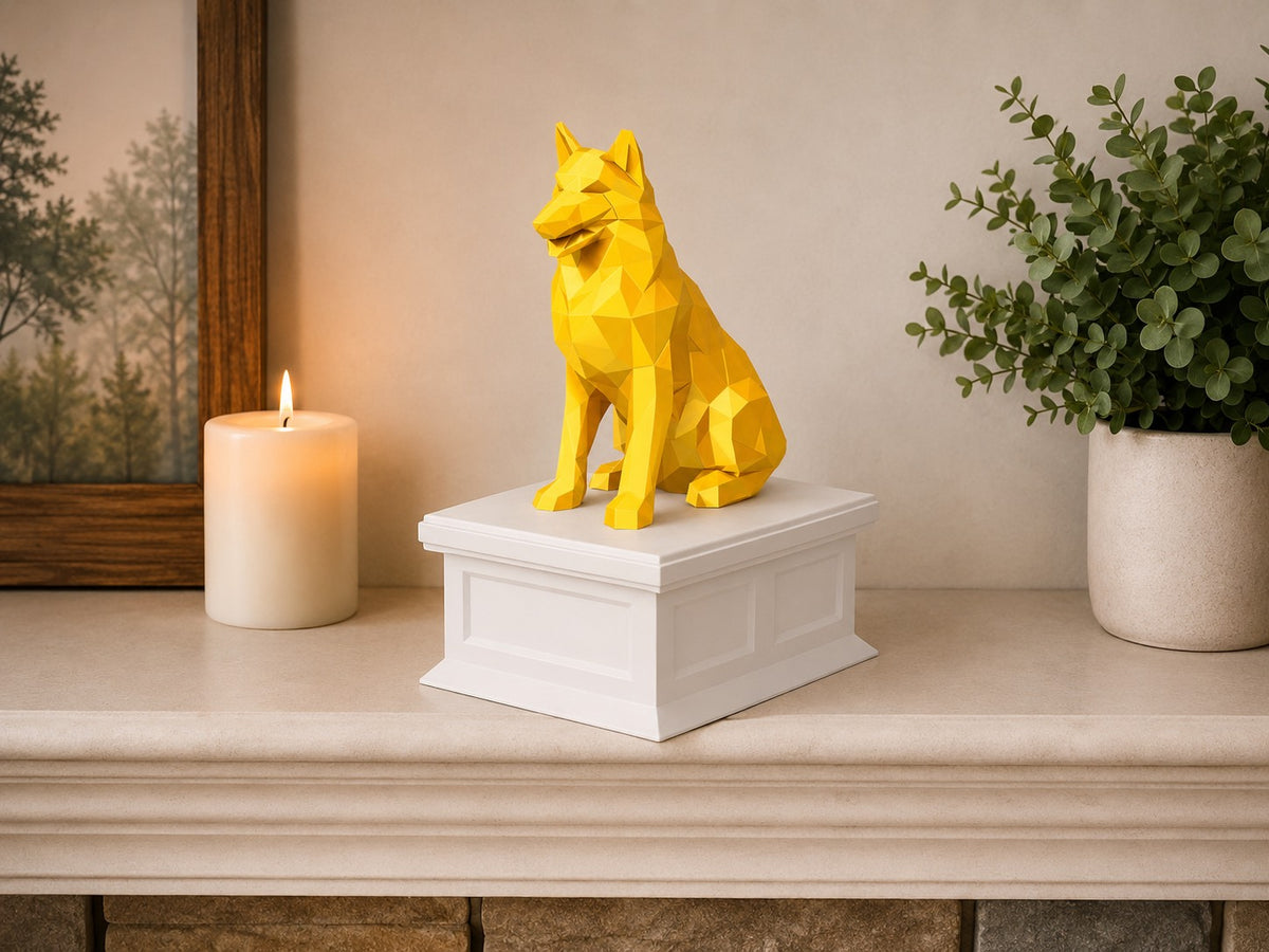 white vault gold Shetland Shepherd custom pet urn