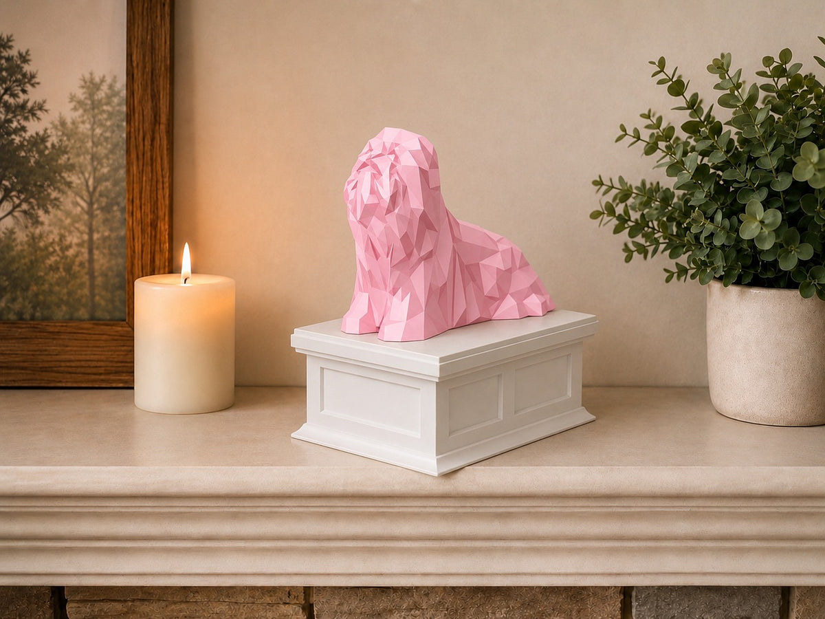 white vault pink Lhasa Apso custom Pet Urn
