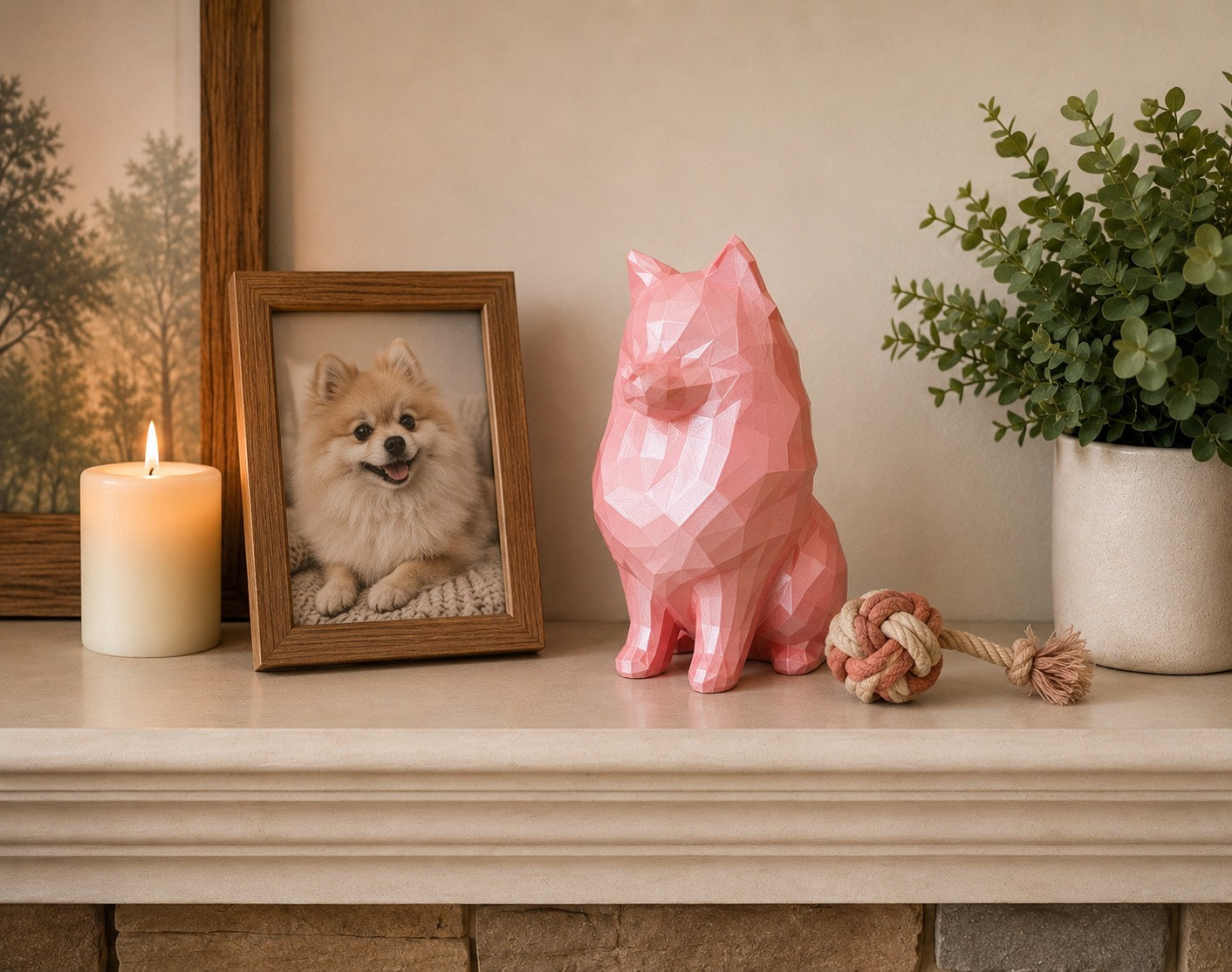 pink Pomeranian custom pet urn