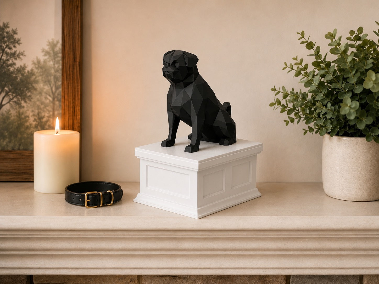 white vault black pug custom pet urn