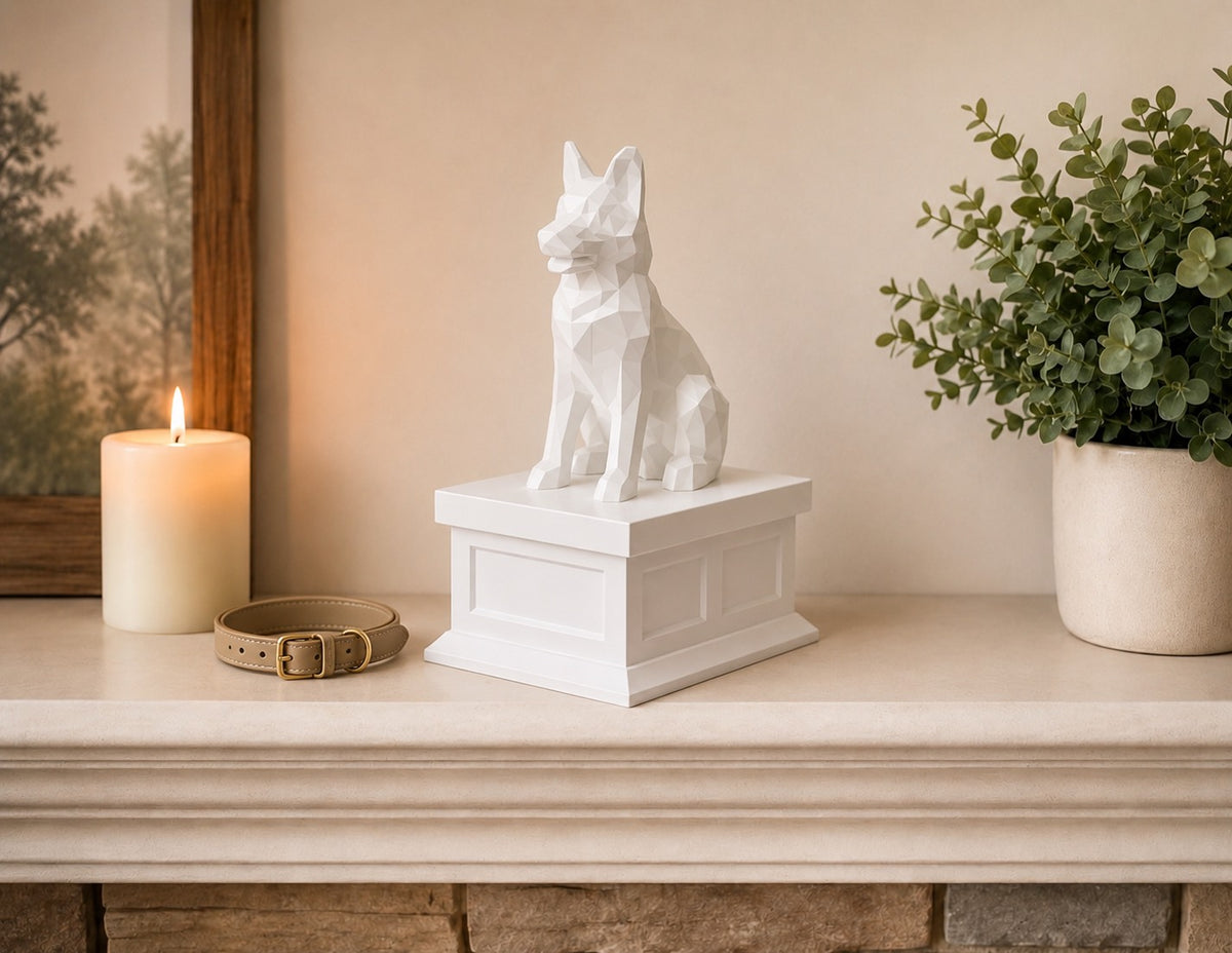 white vault white german shepherd custom pet urn