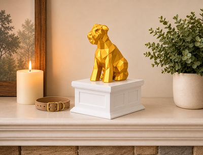 white vault gold Schnauzer pet urn