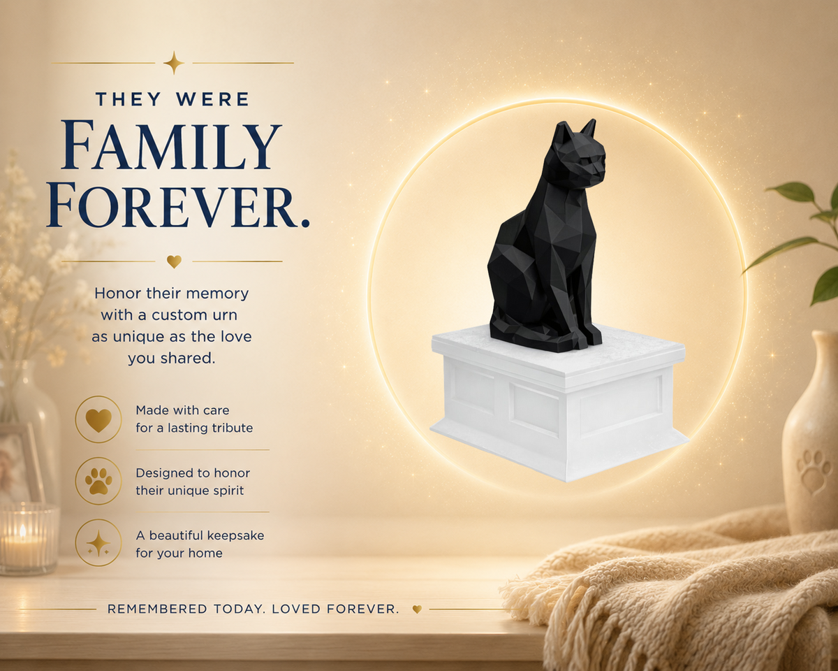 white vault black cat custom pet urn
