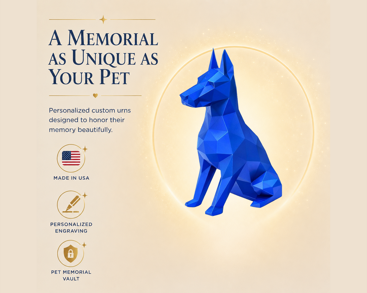 Blue Mini-Doberman Custom Pet Urn