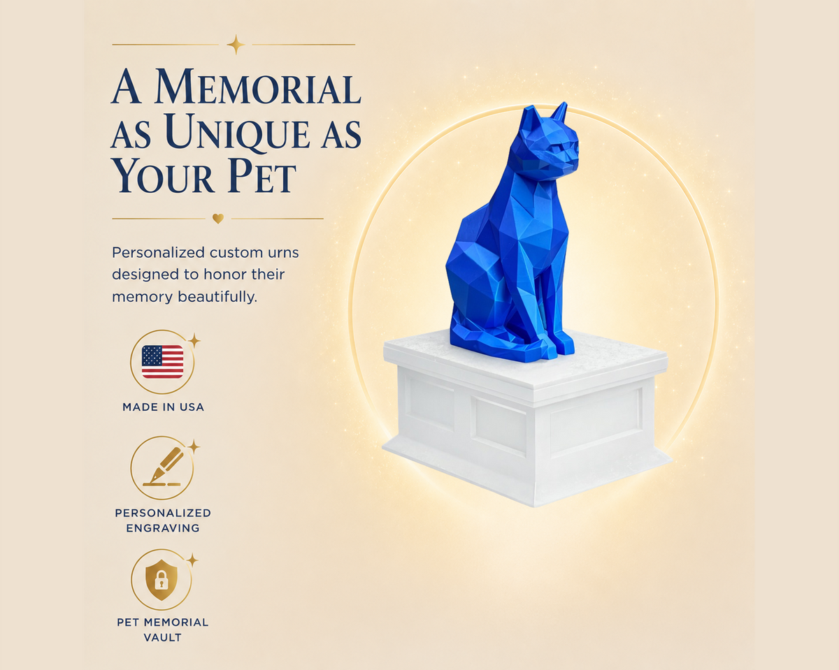 white vault blue cat custom pet urn