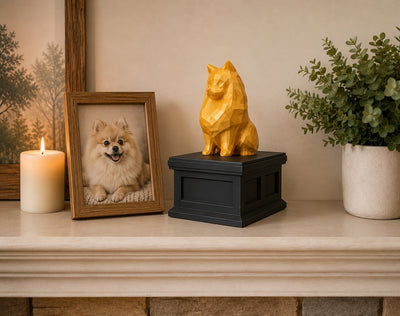 black vault gold pomeranian custom pet memorial urn