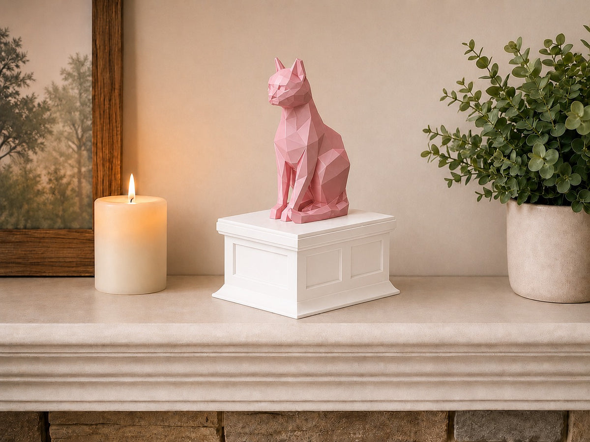 white vault pink cat custom pet urn