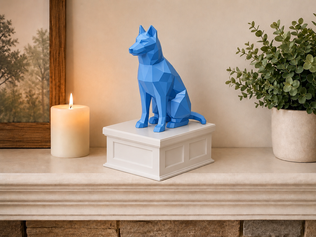 white vault blue husky custom pet urn