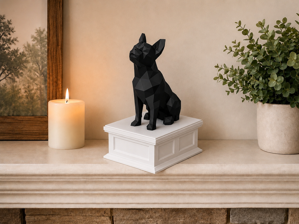 White vault Black Boston Terrier custom Pet Urn