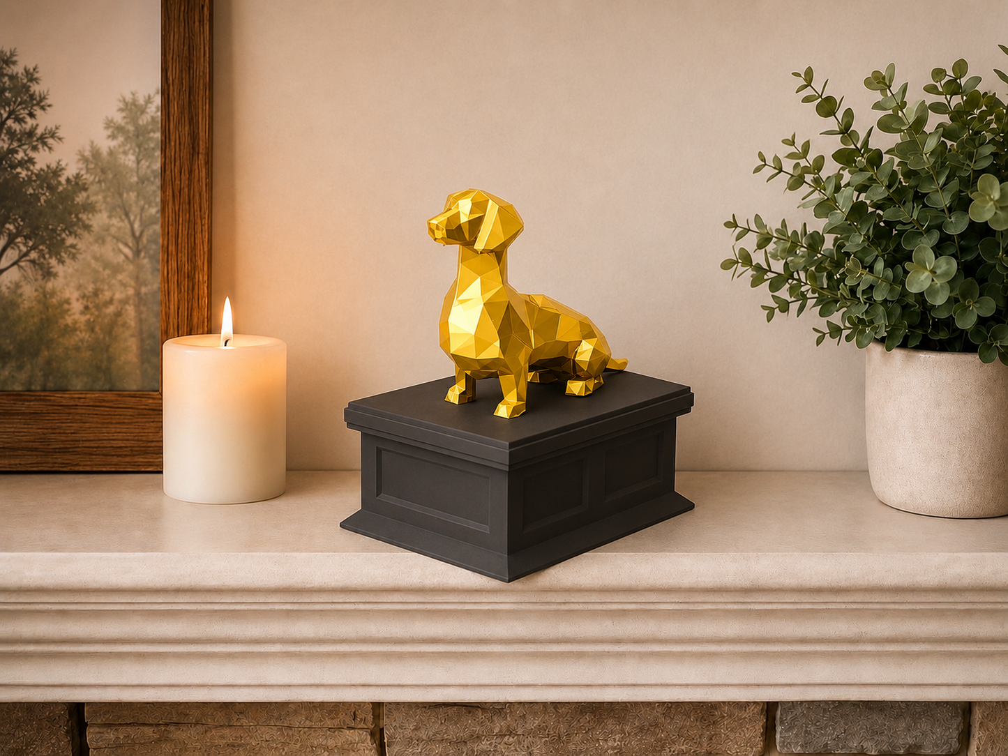 black vault gold dachshund custom Pet Urn