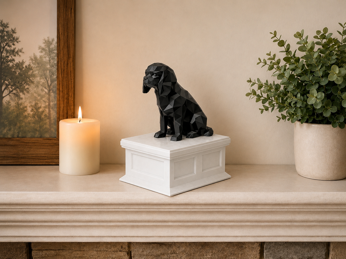 white vault black cavalier king charles spaniel custom pet urn