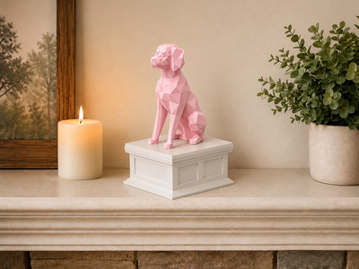 white vault pink brittany spaniel pet urn