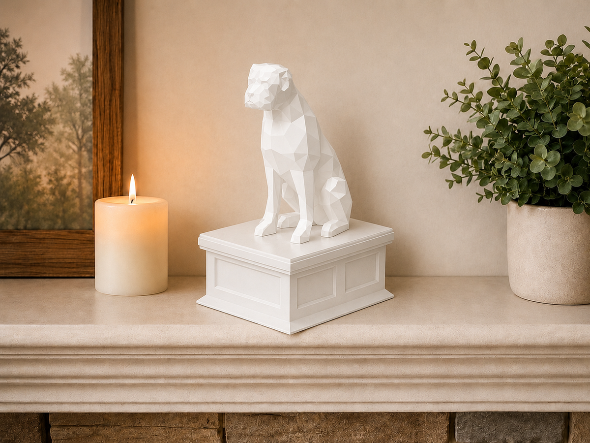 white vault white boxer pet urn