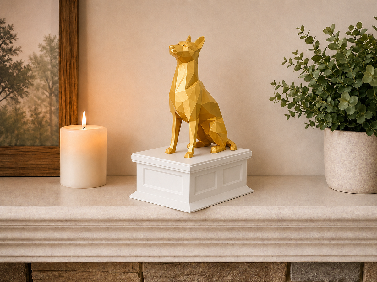 white Vault gold Belgian Malinois custom Pet Urn