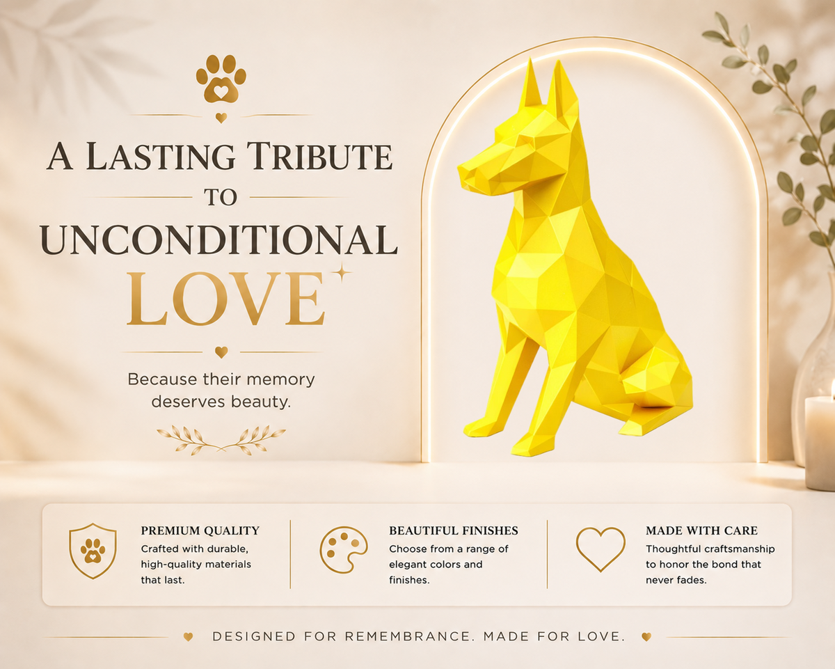 Gold Mini-Doberman Custom Pet Urn