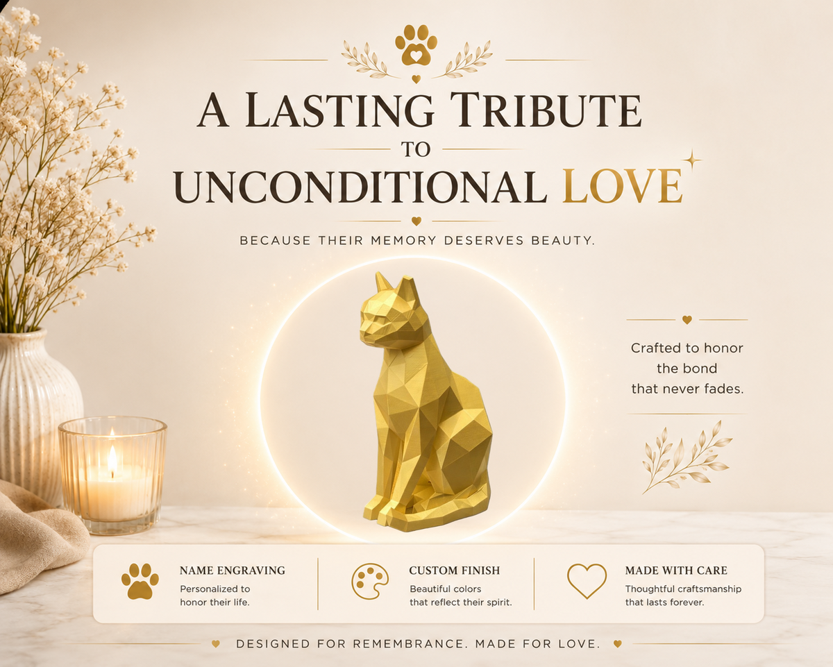 Gold Cat Pet Urn Capsule