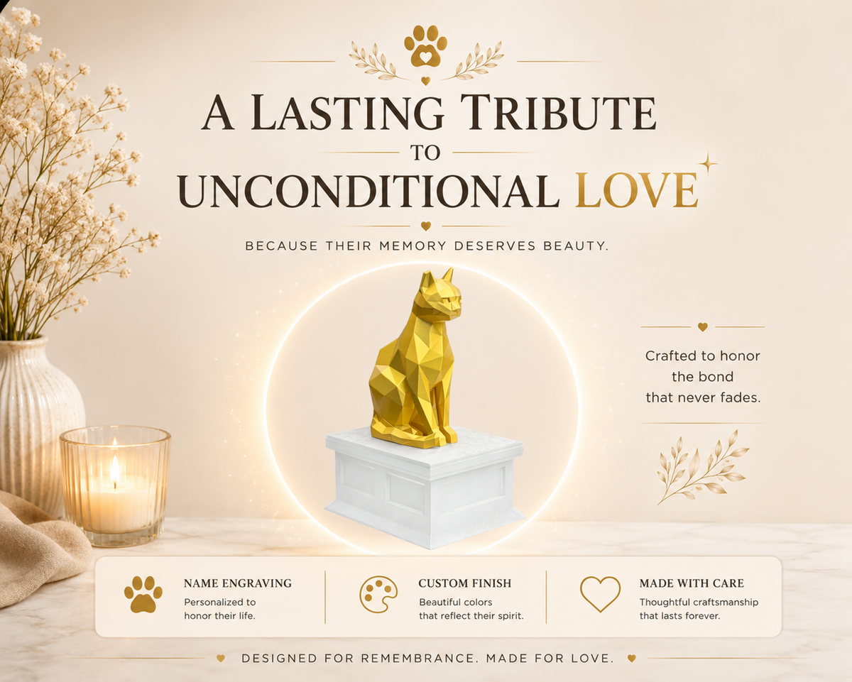 white vault gold cat custom pet urn
