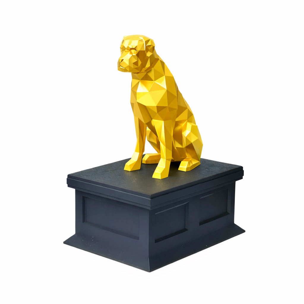 black vault gold boxer custom pet urn