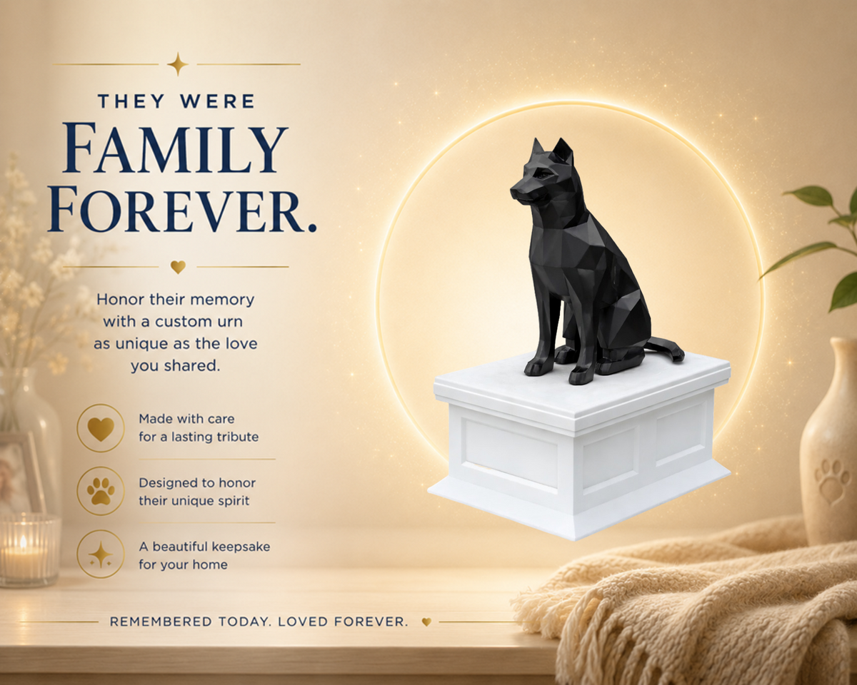 white vault black husky custom pet urn