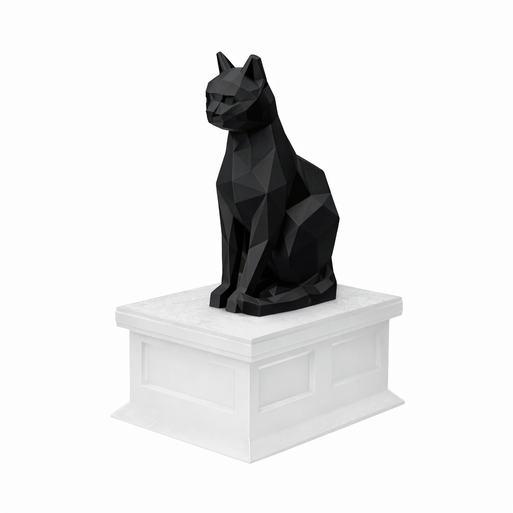 white vault black cat pet urn